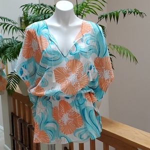 LILLY PULITZER Coral Turquoise Top #78154 S